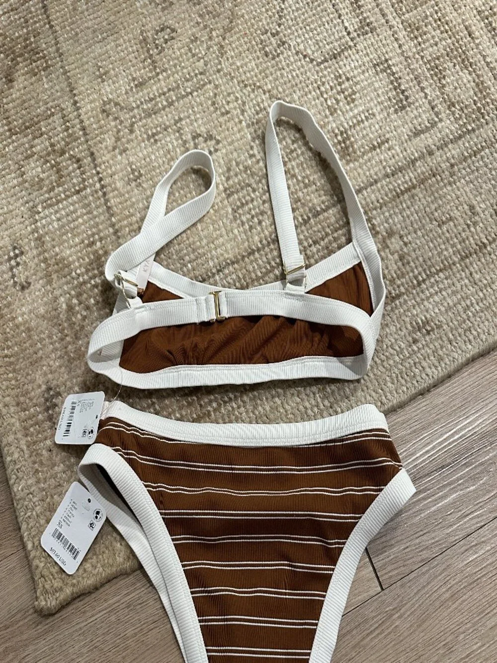 KYA SWIM Marlow Stripe Bikini Top Josie Bikini Bottom in Toffee Size X-Small NWT